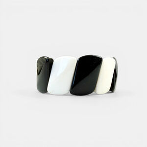 Mid Century Modern Glass Bracelet Black White Mod Stretch Bangle 1960s Retro